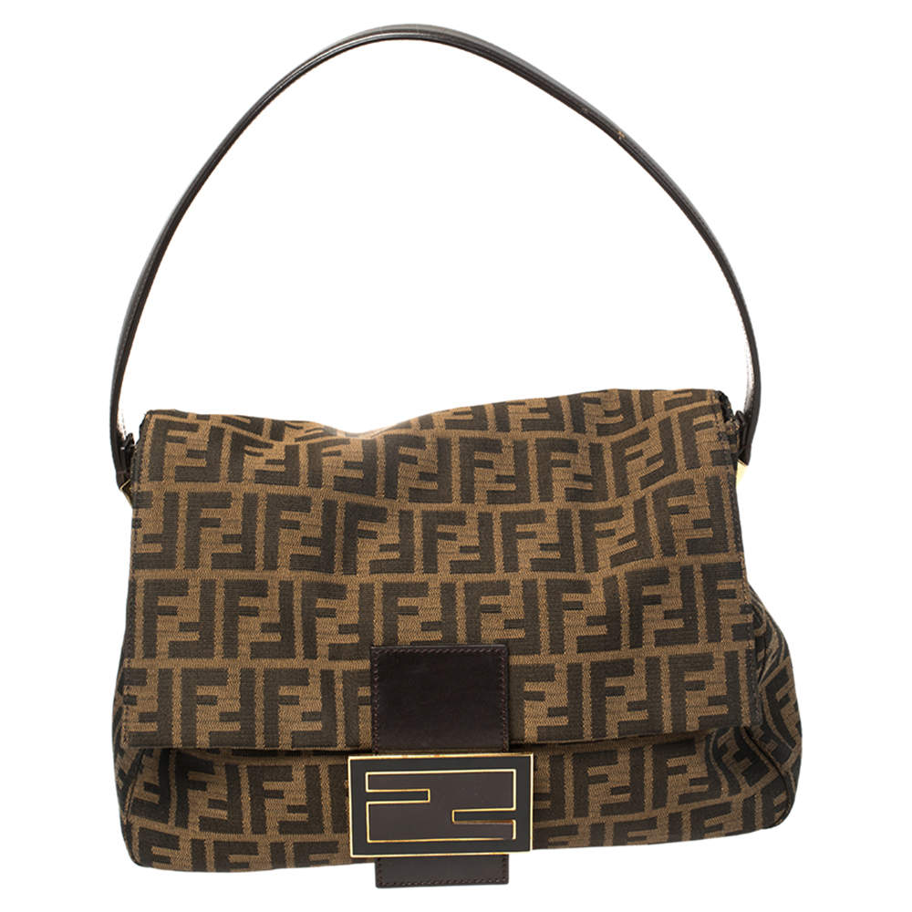 Pre Owned Fendi Tobacco Zucca Canvas and Leather Mama Forever Baguette Bag