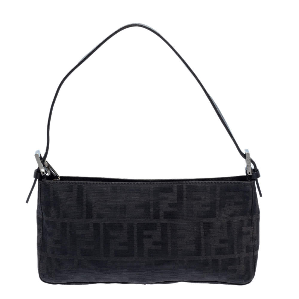 Pre Owned Fendi Black Zucca Canvas Pochette Bag