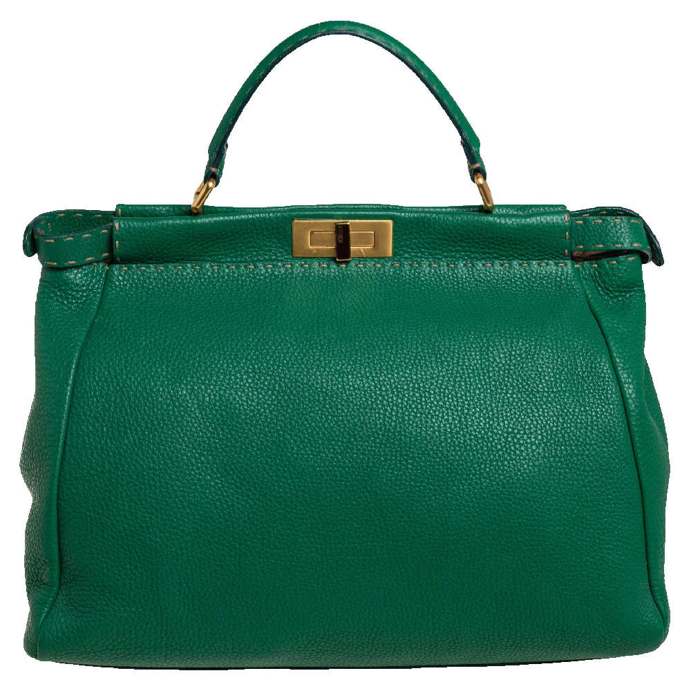 مملوكة مسبقًا Fendi Green Selleria Leather Large Peekaboo Top Handle Bag