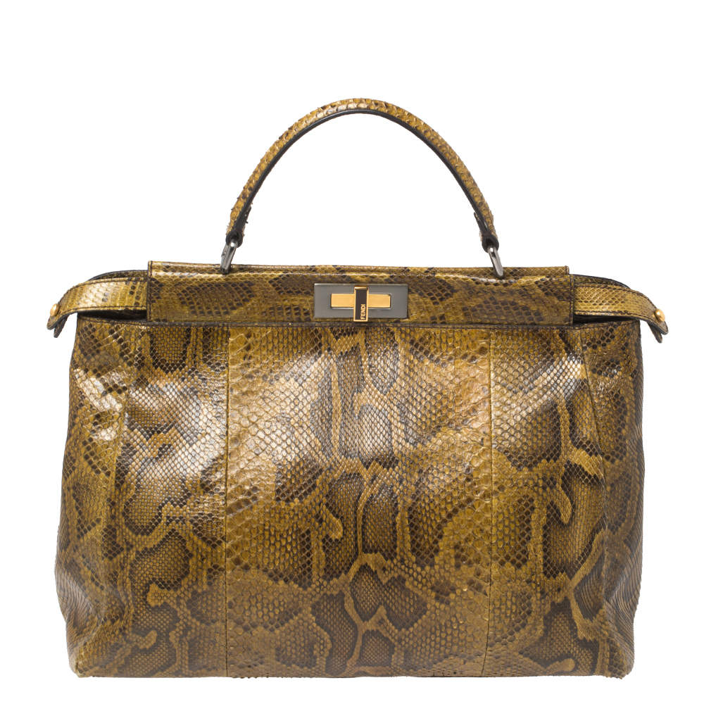 Fendi Brown Python Large Peekaboo Top Handle Bag