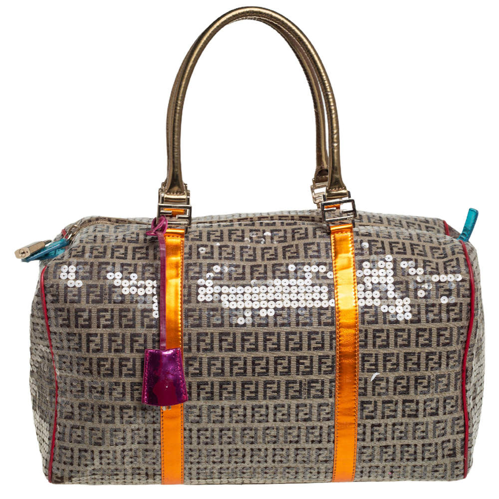 Pre Owned Fendi Multicolor Zucchino Canvas/Sequin Overnight Duffel Bag
