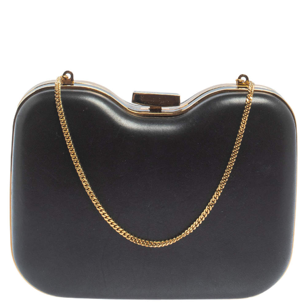 Pre Owned Fendi Black Leather Giano Chain Clutch