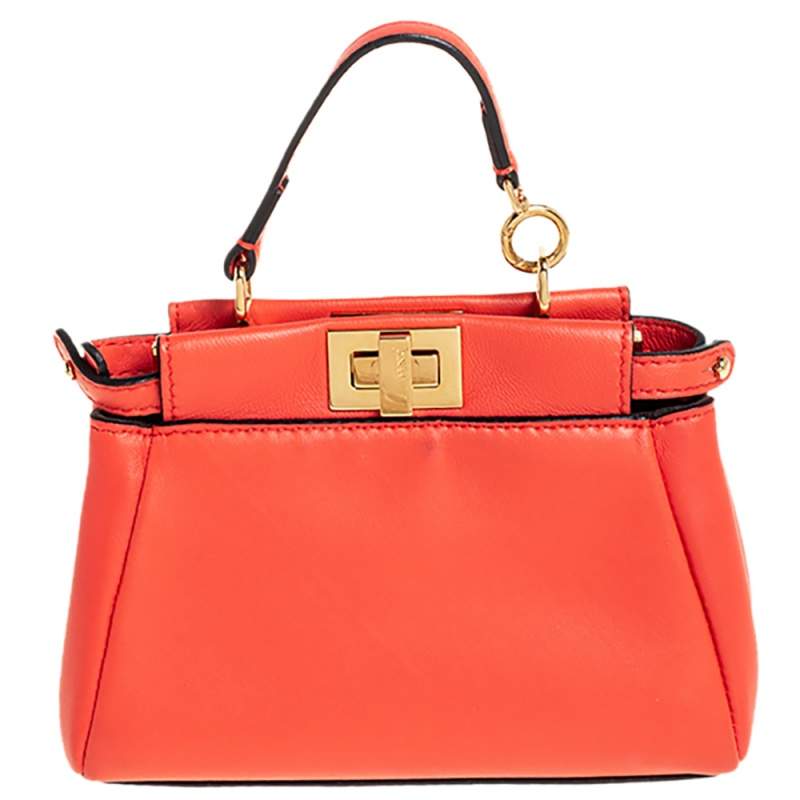 مملوكة مسبقًا Fendi Orange Leather Micro Peekaboo Crossbody Bag