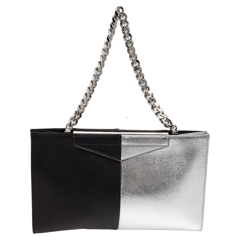 Pre Owned Fendi Bicolor Leather Clutch