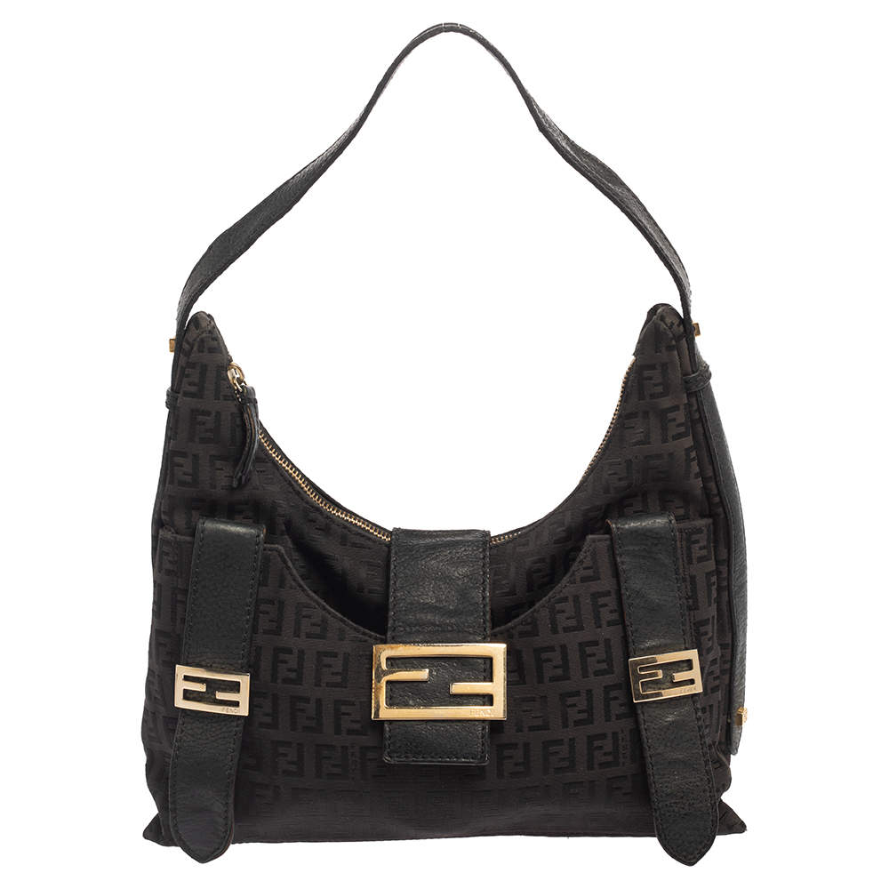 Pre Owned Fendi Brown Zucchino Canvas and Leather Flap Hobo