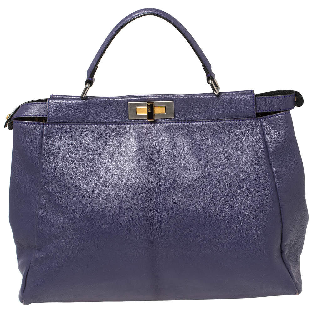 Pre Owned Fendi Purple Leather Large Peekaboo Top Handle Bag