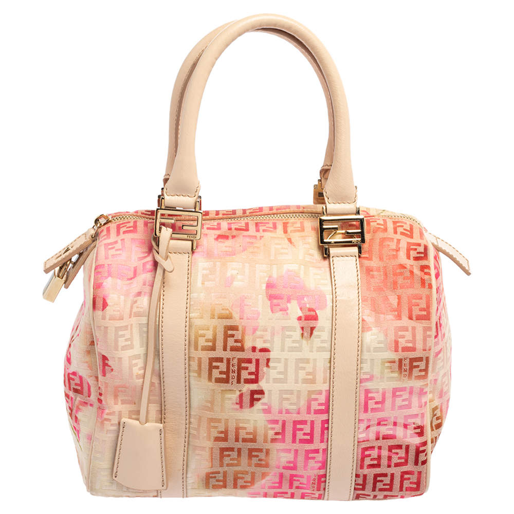 Pre Owned حقيبة فندي بوسطن فوريفر بيليتو جلد لامع وكانفاس مقوى زوكينو متعددة الألوان 