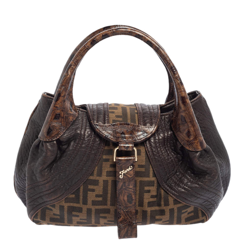 Pre Owned Fendi Tobacco Zucca Canvas and Leather Spy Bag