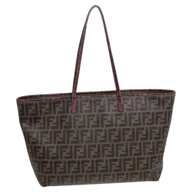 Pre Owned Fendi Tobacco Zucca Coated Canvas Spalmati Roll Shopper Tote