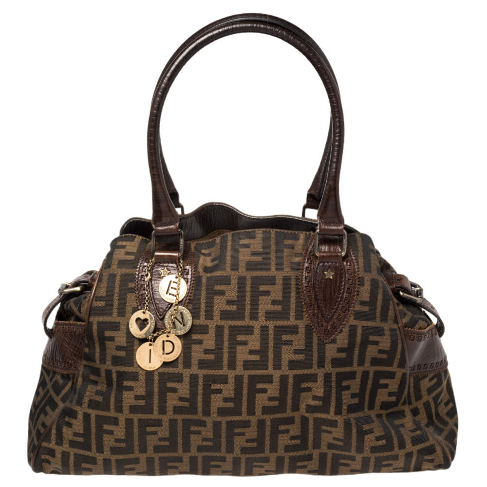 Pre Owned Fendi Tobacco Zucca Canvas and Leather Chef De Jour Bag