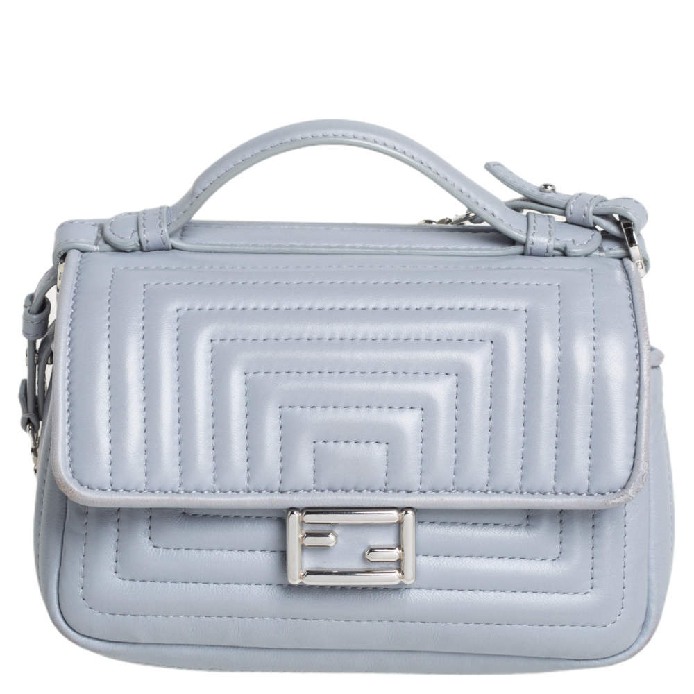 Fendi Grey Quilted Leather Micro Double Baguette Bag