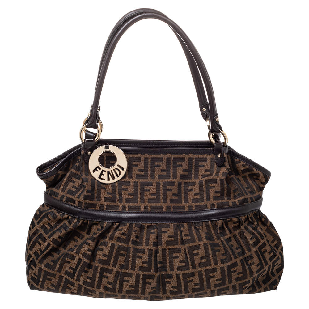 مملوكة مسبقًا حقيبة يد فندي "شيف" كبيرة جلد وكانفاس زوكا توباكو