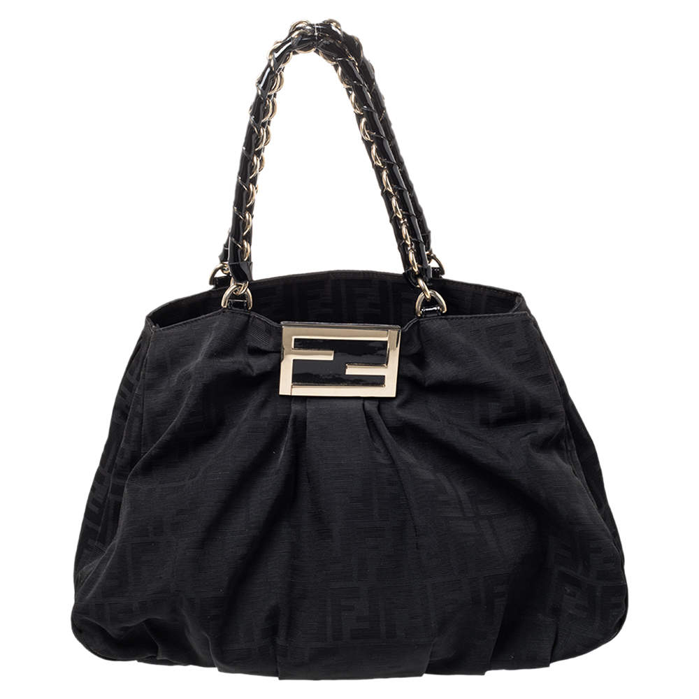 Pre Owned Fendi Black Zucca Canvas Mia Hobo