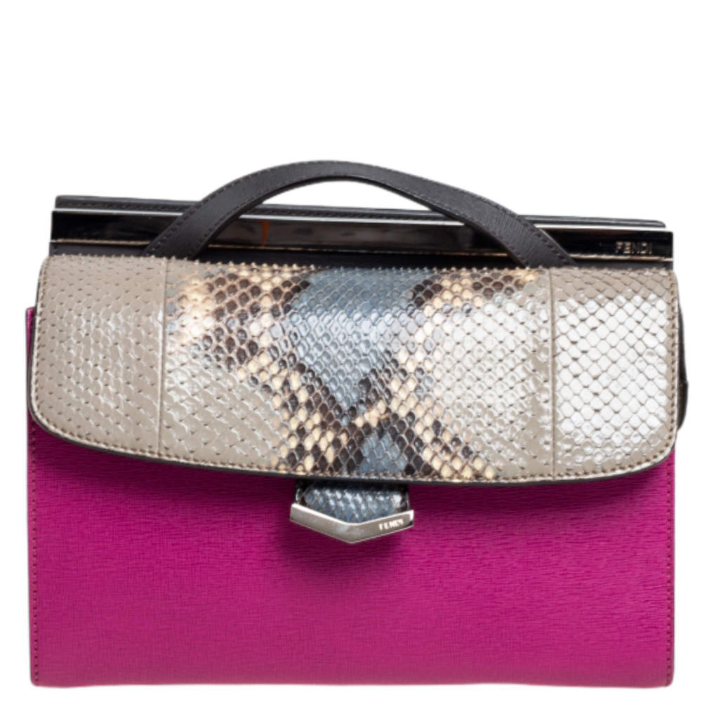 Pre Owned Fendi Multicolor Python and Leather Mini Demi Jour Shoulder Bag