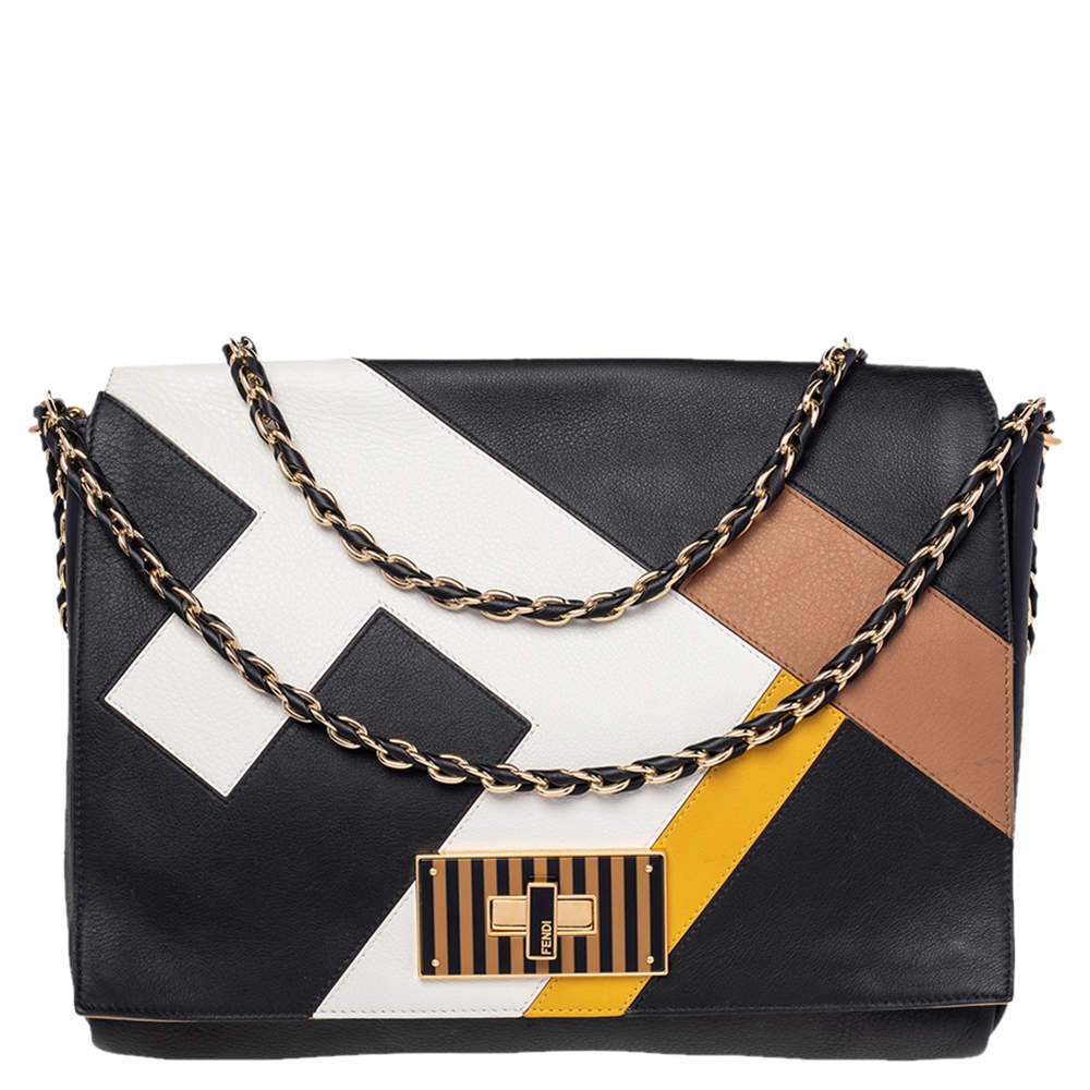 Fendi Black Leather Claudia Chain Shoulder Bag