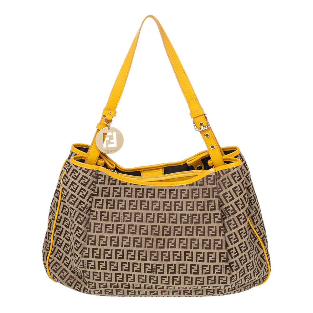 Fendi Beige/Yellow Zucca Canvas And Leather Shoulder Bag