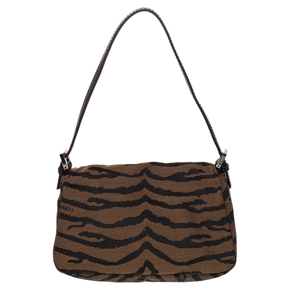 Fendi Brown Tiger Print Canvas Shoulder Bag