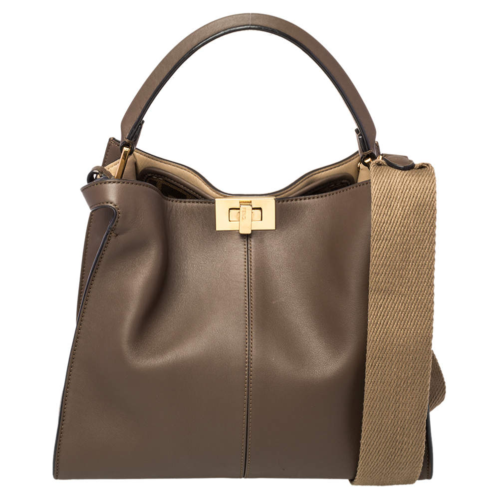 Fendi Brown Leather Peekaboo X-Lite Top Handle Bag