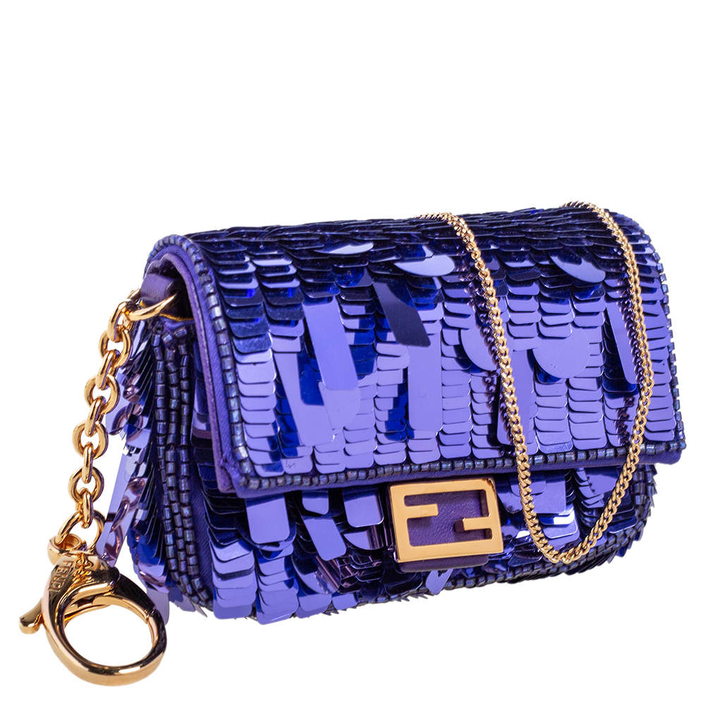 Fendi Sequined Baguette Bag Medium Purple in Nylon with Gold-tone - US