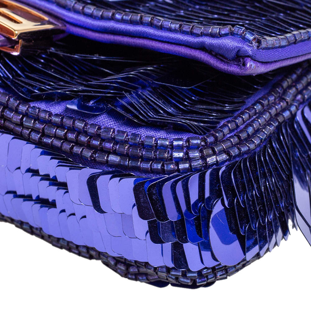 Fendi Sequined Baguette Bag Medium Purple in Nylon with Gold-tone - US