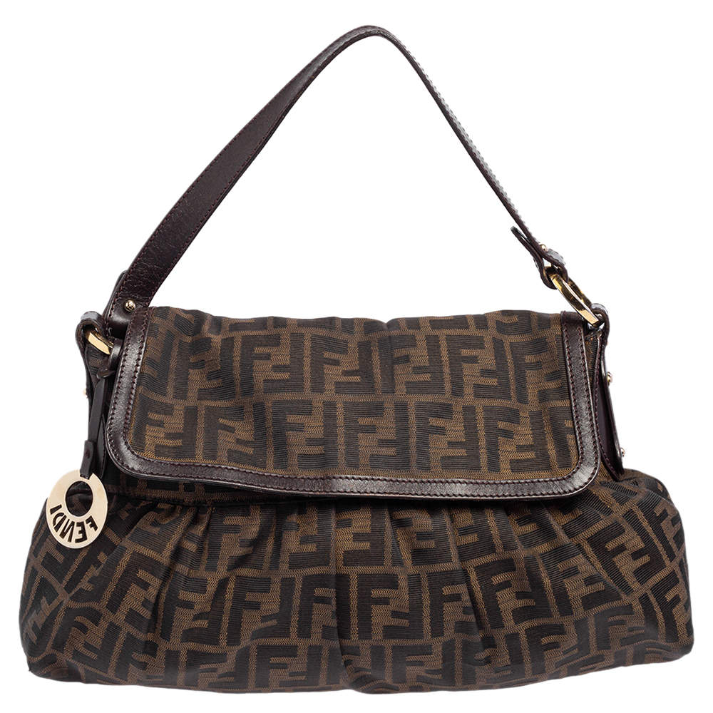 Pre Owned Fendi Tobacco Zucca Canvas and Leather Chef Shoulder Bag