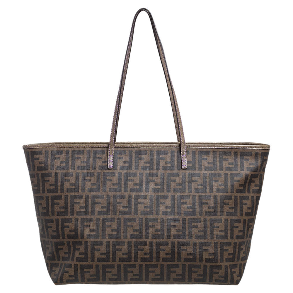 Pre Owned Fendi Tobacco Zucca Coated Canvas Spalmati Roll Shopper Tote