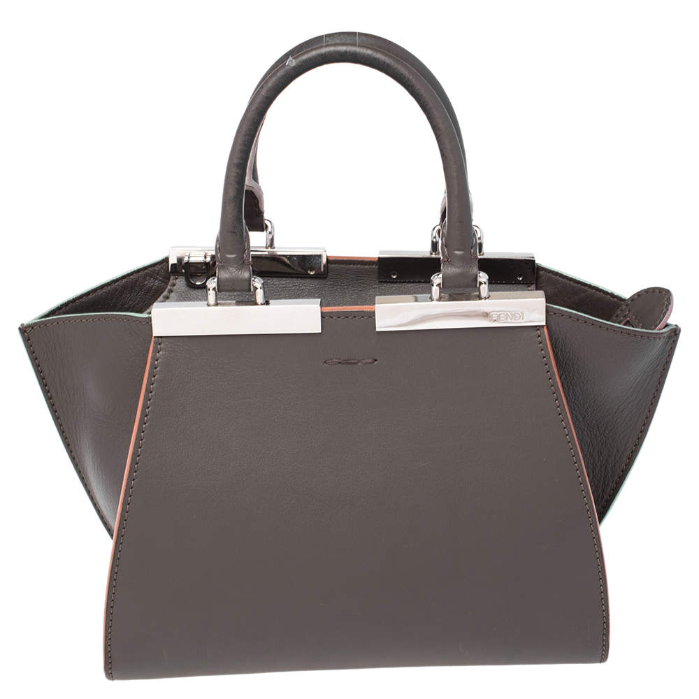 Pre Owned حقيبة يد فندي ميني 3جورز جلد رصاصي داكن