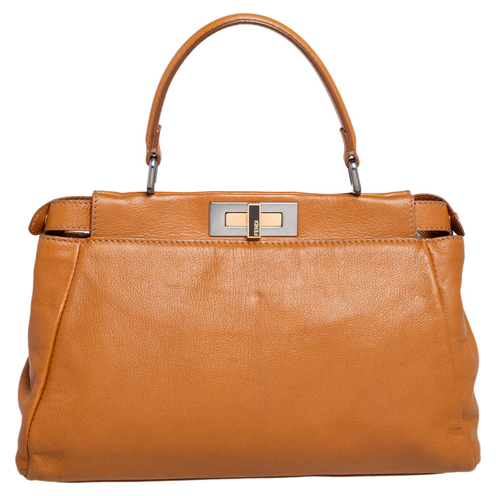 Fendi Tan Leather Small Peekaboo Top Handle Bag Fendi | The Luxury Closet
