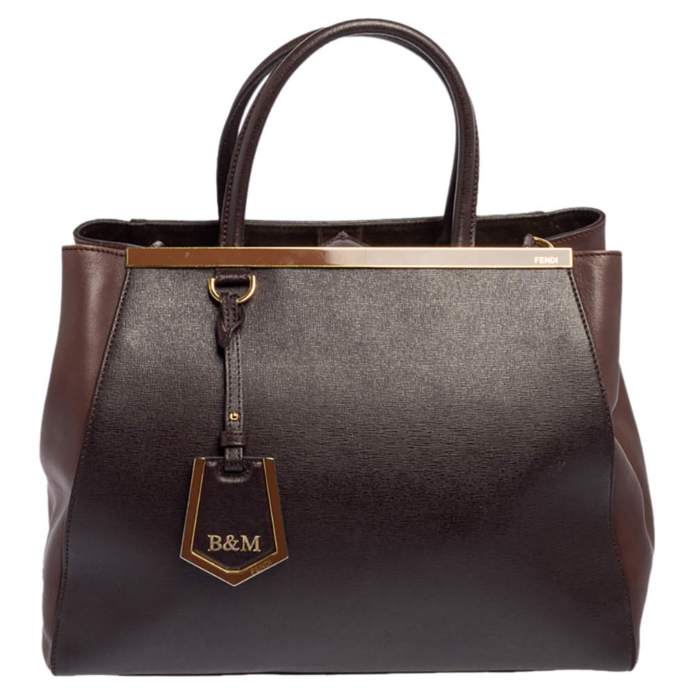 مملوكة مسبقًا Fendi Two-Tone Brown Leather Medium 2Jours Tote