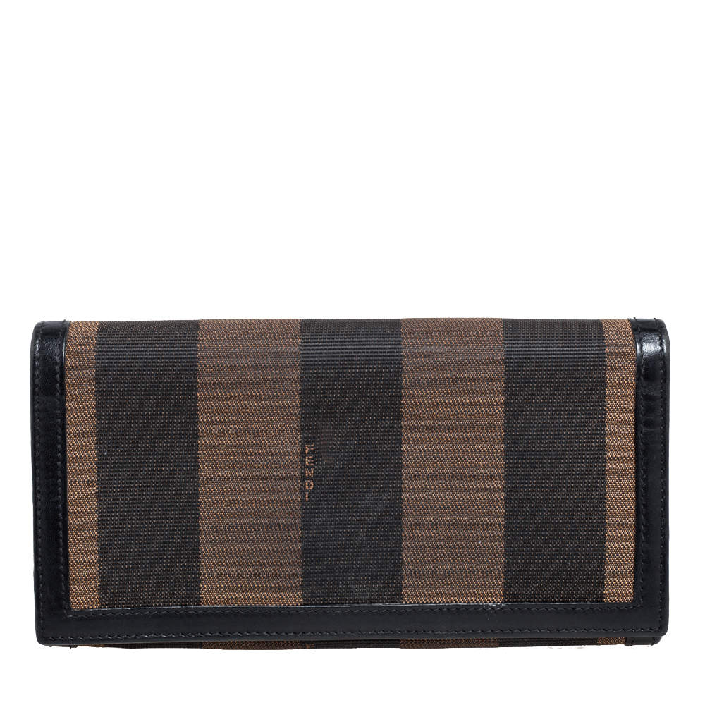 Fendi Brown/Black Pequin Stripe Canvas and Leather Flap Continental Wallet