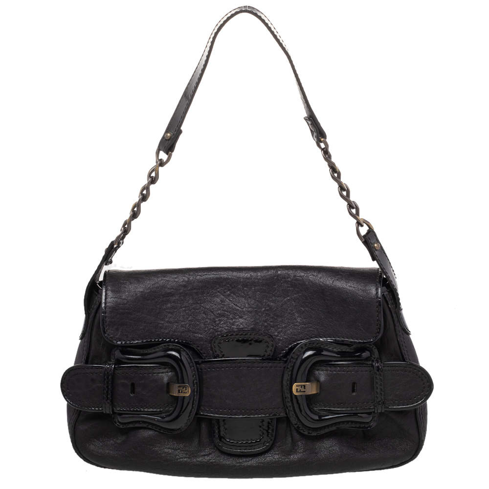 Fendi Black Patent And Leather B Bis Shoulder Bag