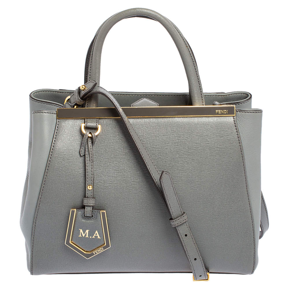 Pre Owned Fendi Grey Leather Small 2Jours Tote