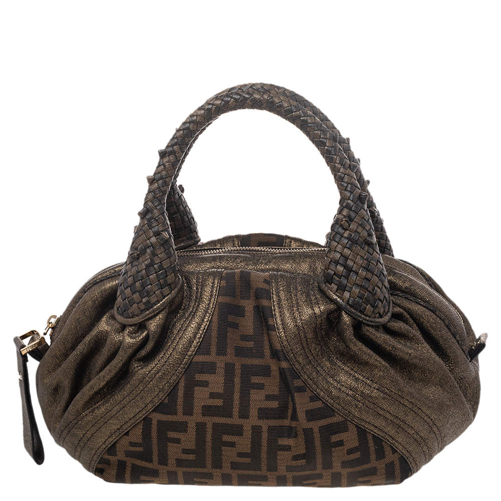 Pre Owned Fendi Tobacco Zucca Canvas And Leather Baby Spy Bag
