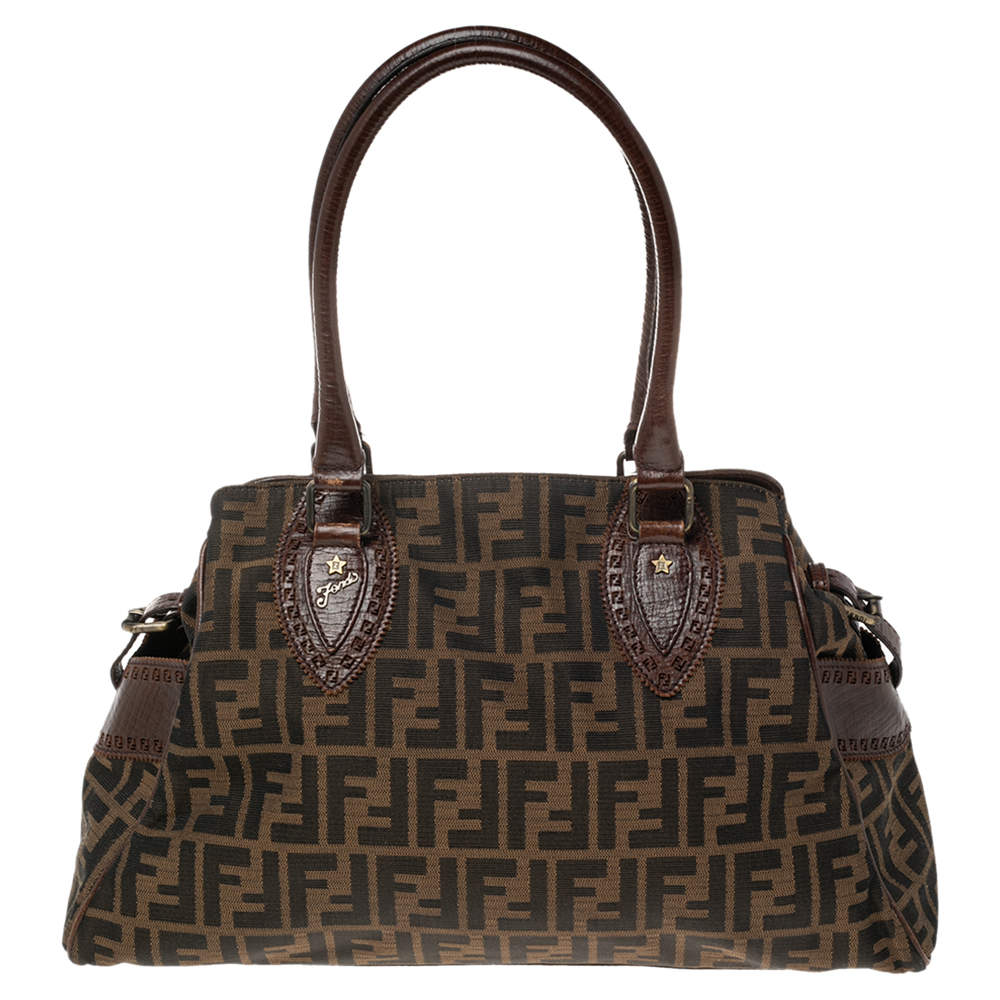 Pre Owned Fendi Tobacco Zucca Canvas and Leather Medium Chef De Jour Tote