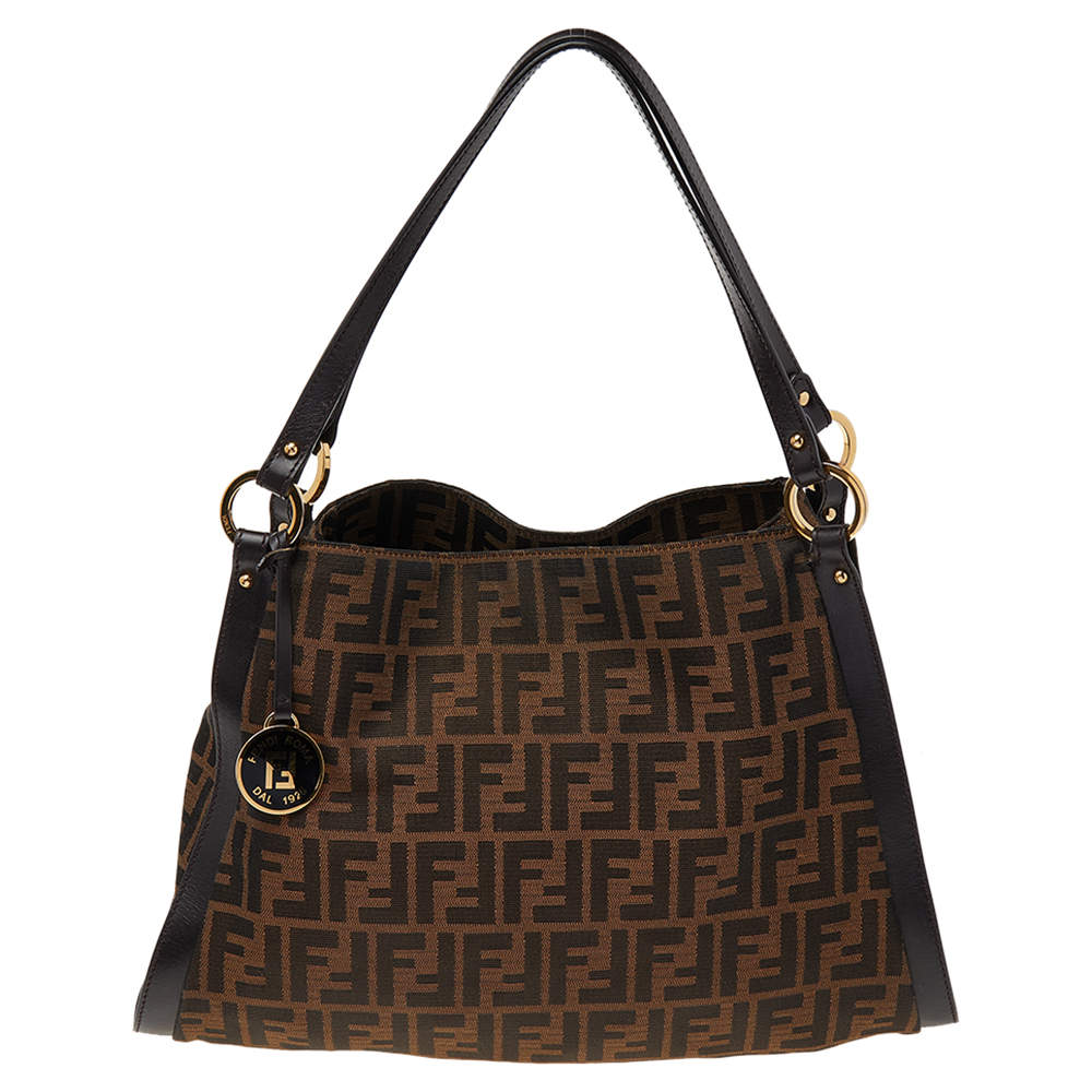 Pre Owned Fendi Tobacco Zucca Canvas and Leather Chef Tote