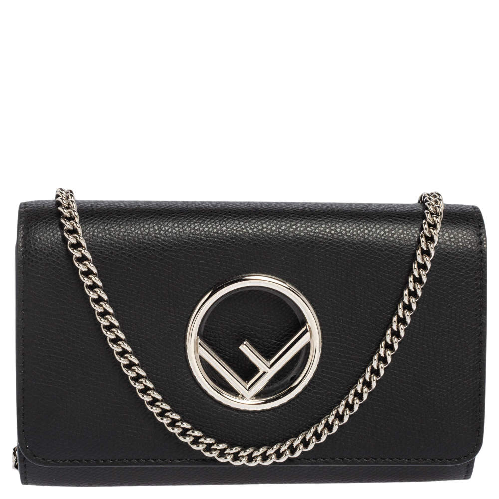 مملوكة مسبقًا حقيبة كلتش فندي كان أي I أف جلد أسود بسلسلة