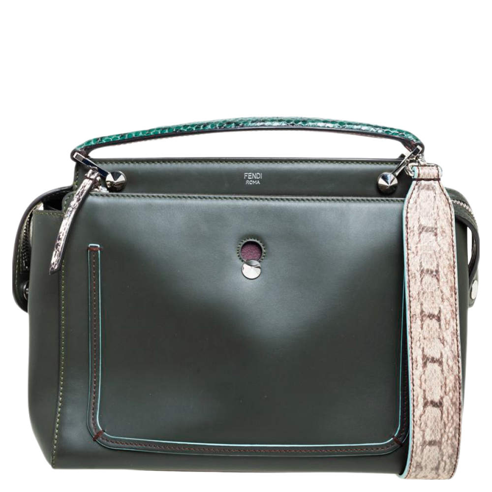 Pre Owned Fendi Multicolor Python and Leather Dotcom Top Handle Bag