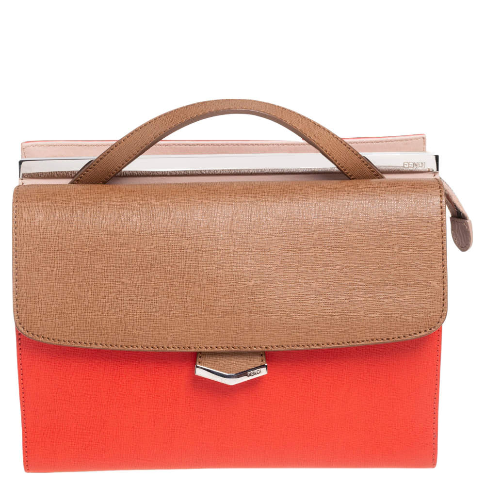 Fendi Tricolor Textured Leather Small Demi Jour Top Handle Bag