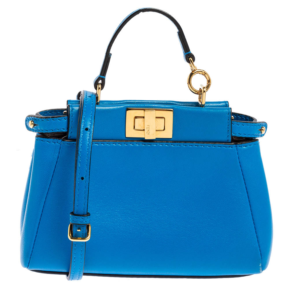 Pre Owned حقيبة كروس فندي مايكرو بيكابوو جلد أزرق