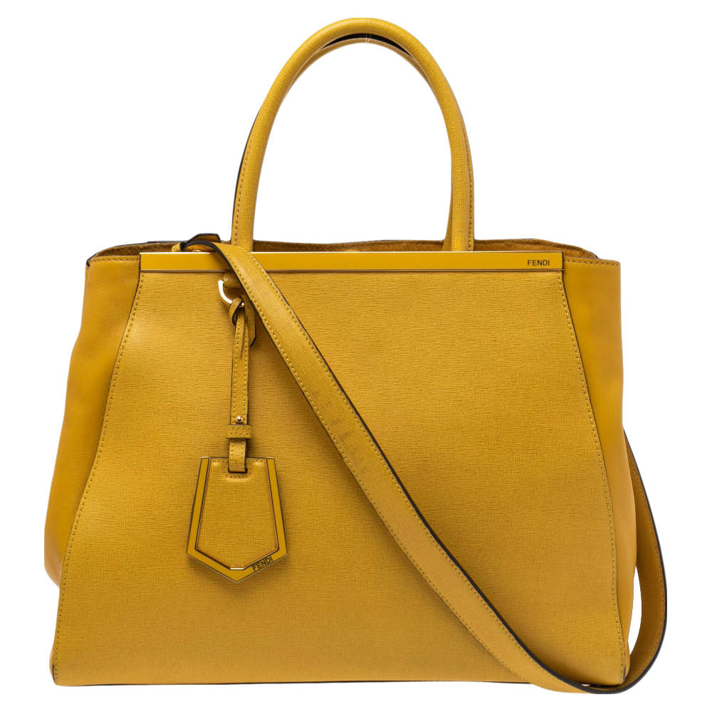 Pre Owned Fendi Yellow Leather Medium 2Jours Tote
