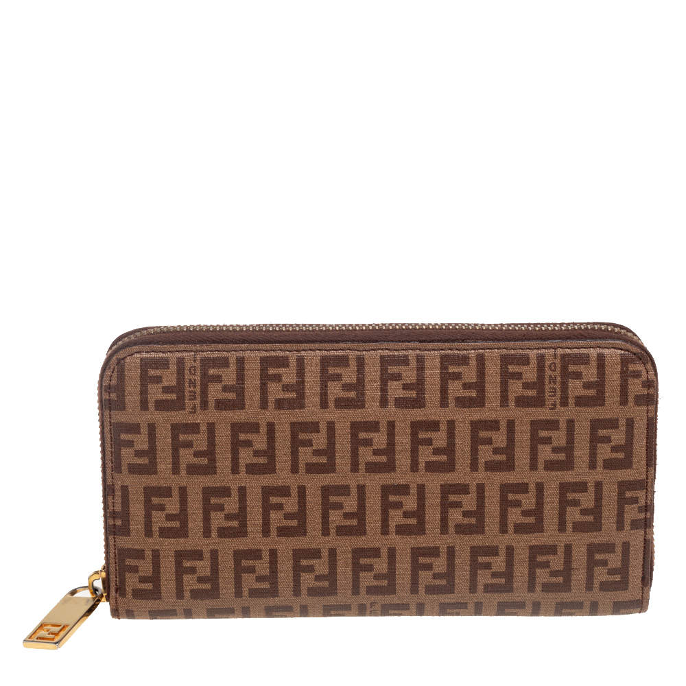 Fendi Brown/Beige Zucchino Coated Canvas Zip Around Wallet Fendi | TLC