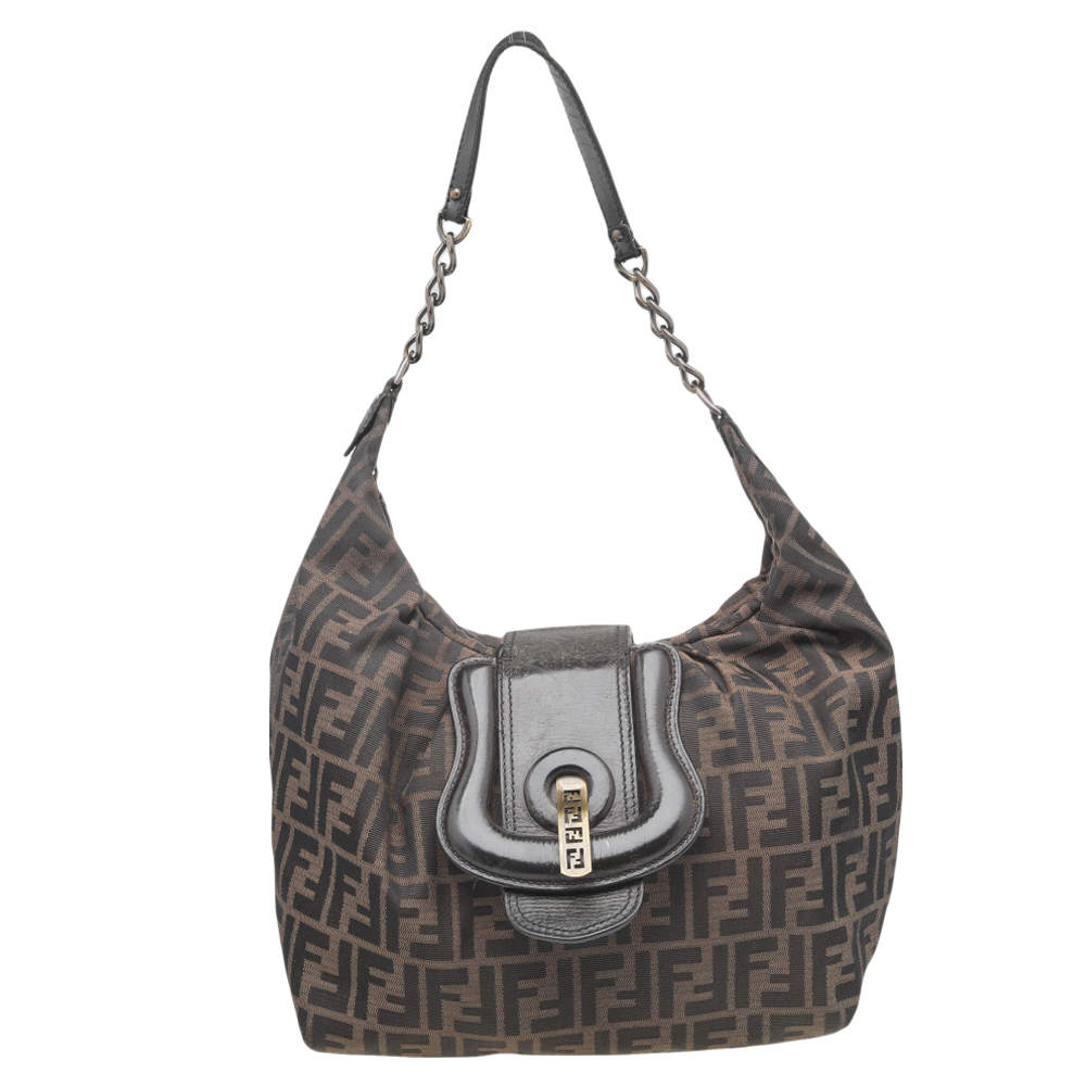 Pre Owned Fendi Tobacco Zucca Canvas And Leather Borsa B Hobo 