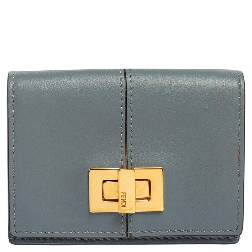 Fendi Dust Grey Leather Peekaboo Trifold Wallet