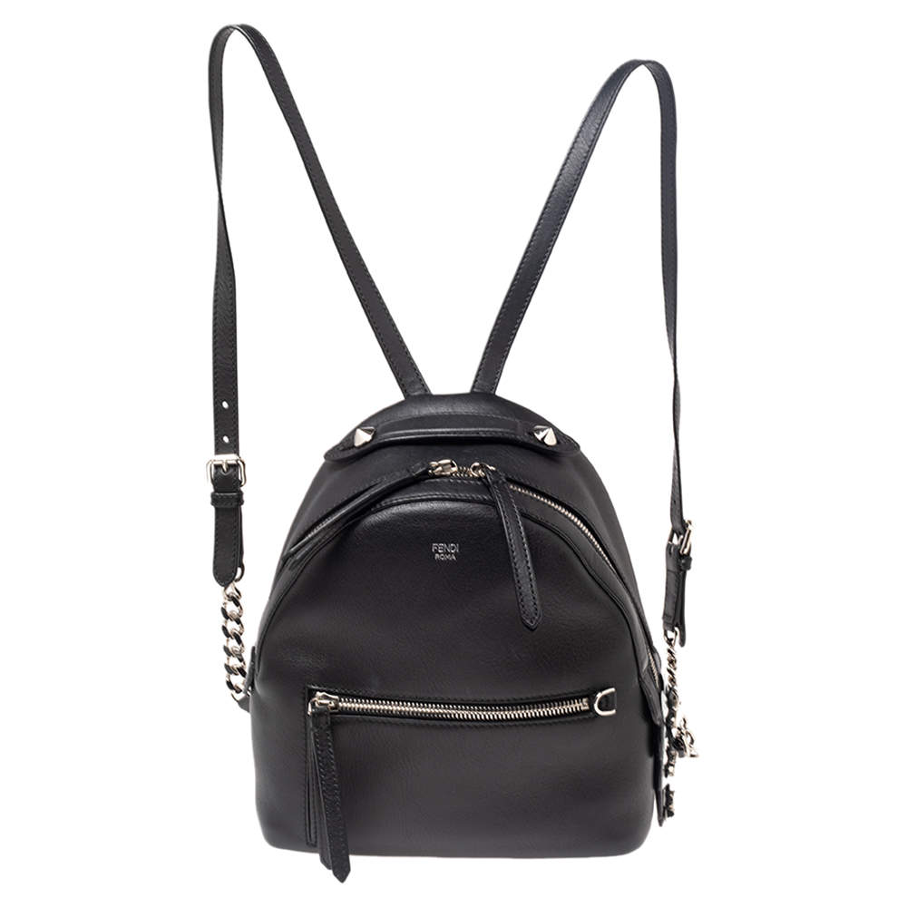 Pre Owned Fendi Black Leather Mini By The Way Backpack