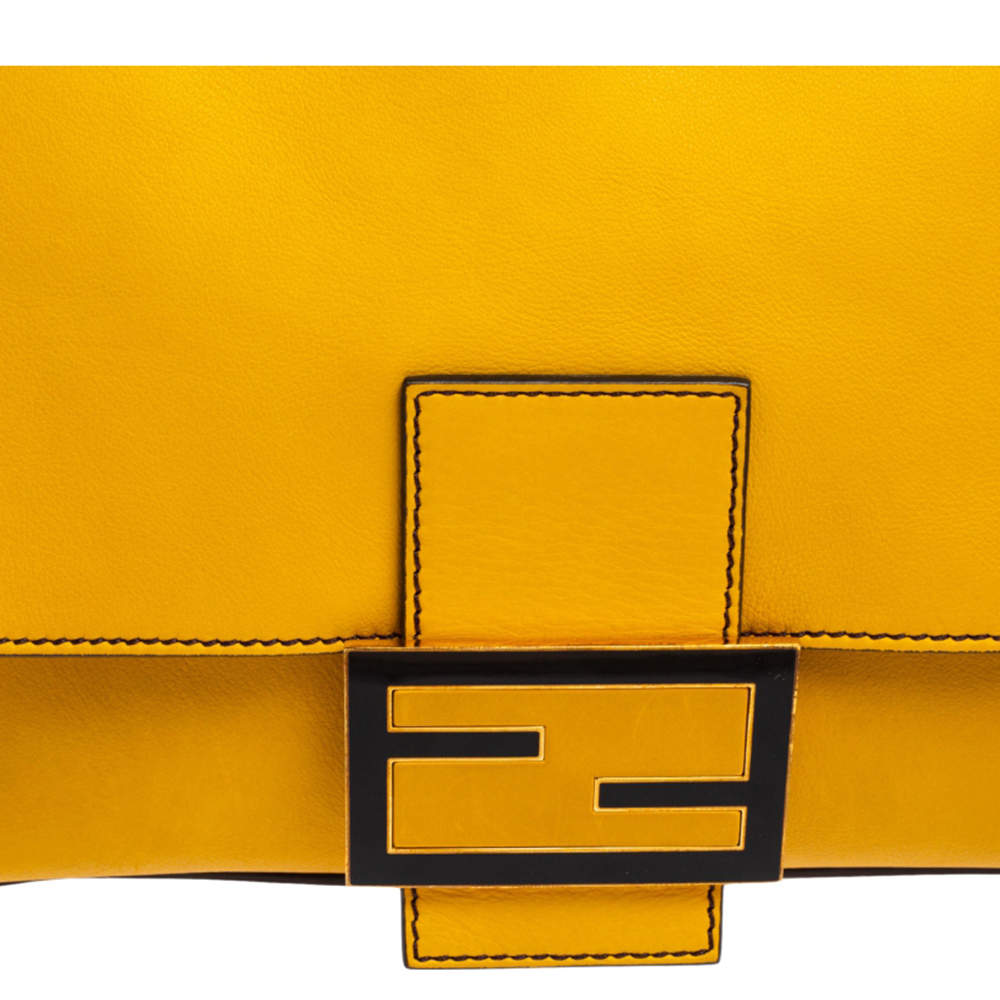 FENDI Mama Forever Large Flap Leather Shoulder Bag Yellow