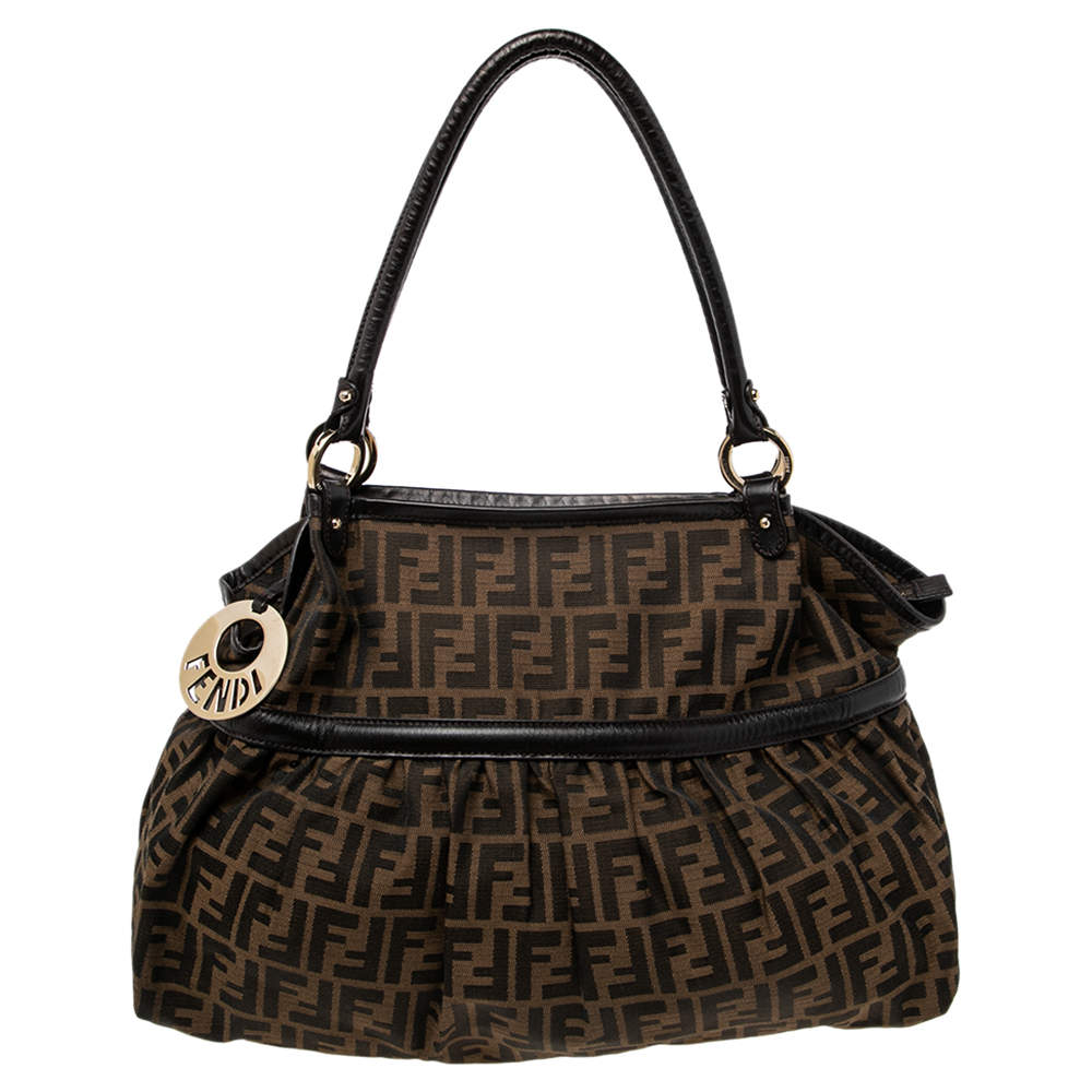 Pre Owned Fendi Tobacco Zucca Canvas and Leather Large Chef Tote