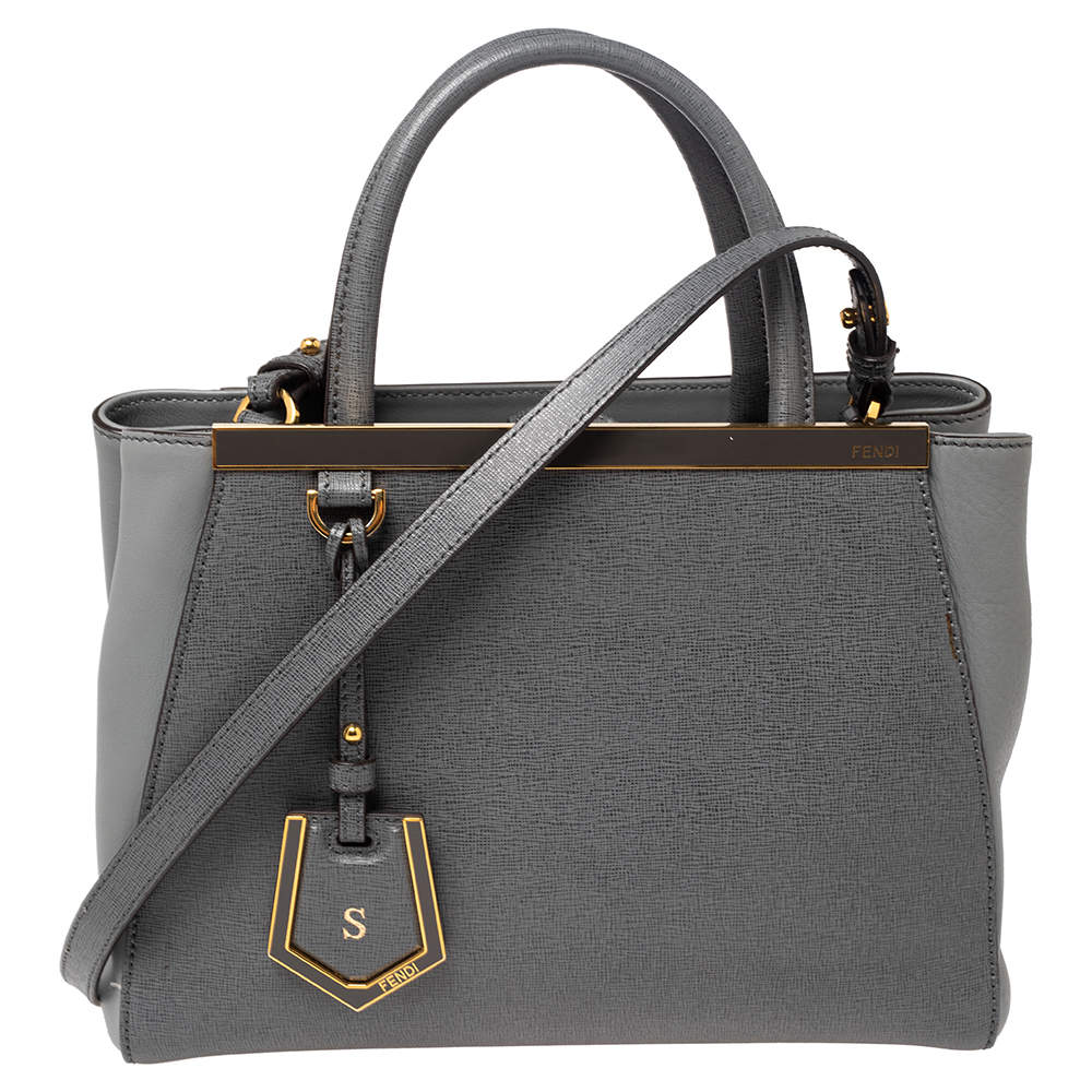 Pre Owned Fendi Grey Leather Small 2Jours Tote