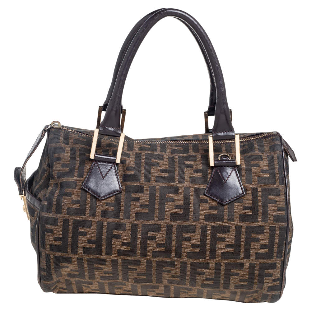 Pre Owned حقيبة بوسطون فندي جلد وكانفاس زوكا توباكو