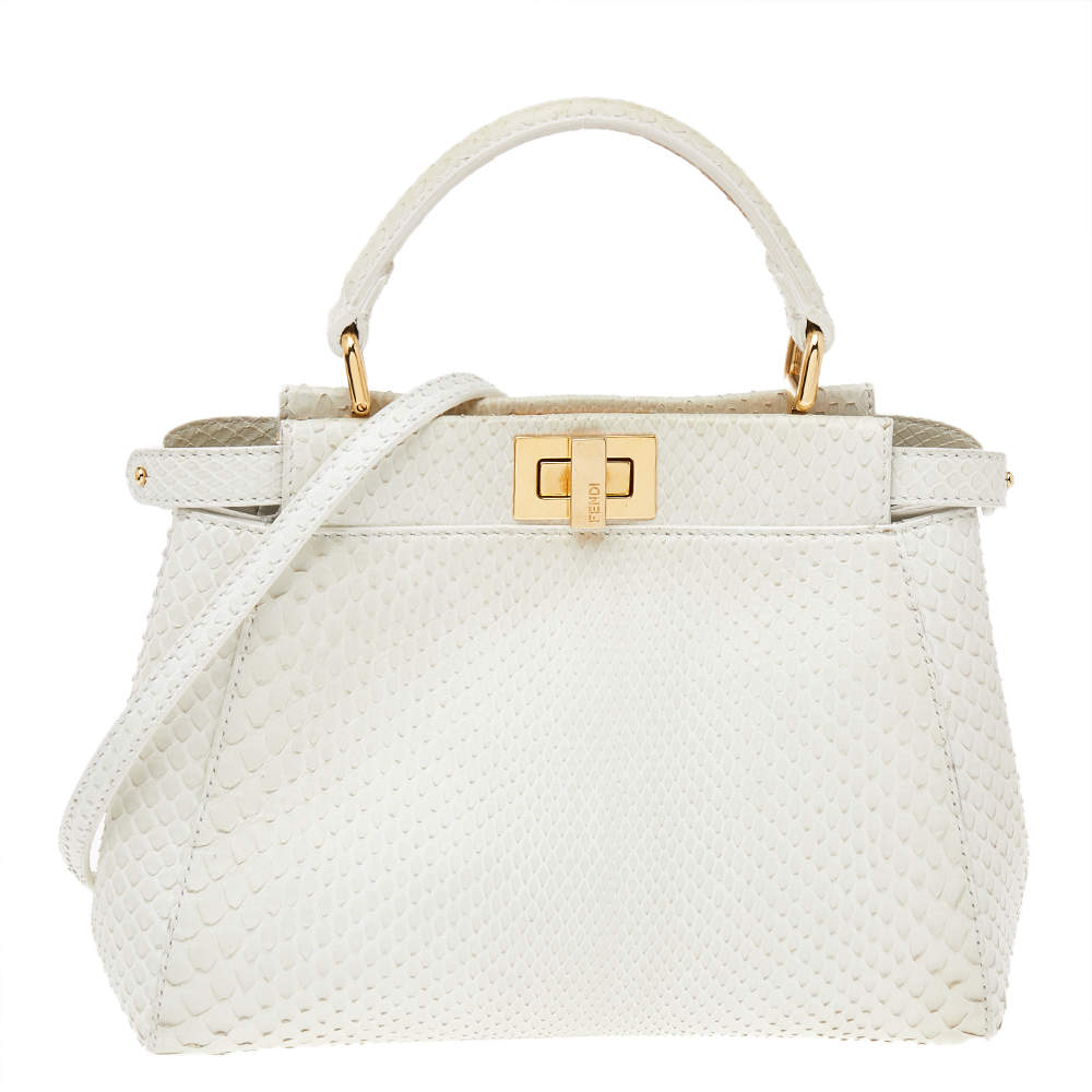 مملوكة مسبقًا Fendi White Python Mini Peekaboo Top Handle Bag