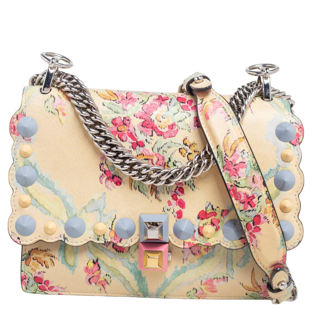 Pre Owned Fendi Multicolor Floral Print Leather Small Kan I Shoulder Bag